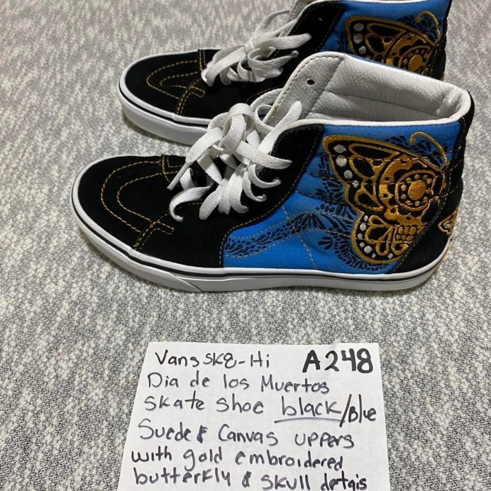 Vans SK8-Hi Dia de los Muertos black skate sneakers M=S, W=6.5. SKU-A248KU-A248